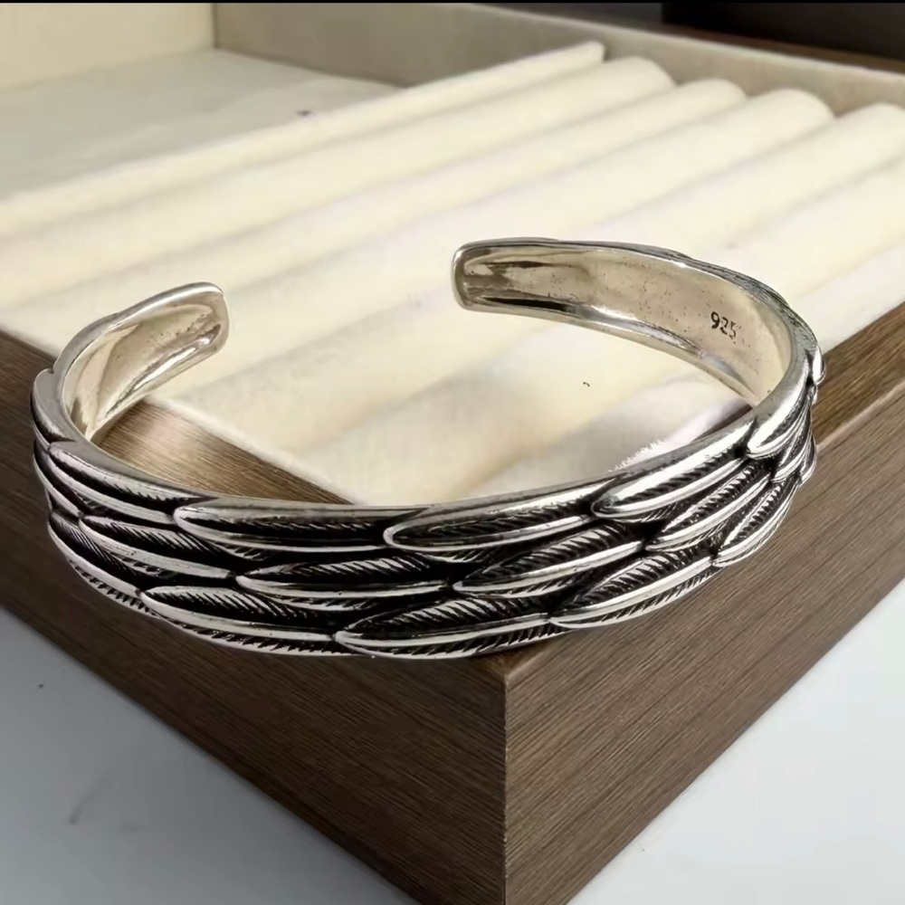 Sterling Silver Feather-Pattern Cuff Bracelet